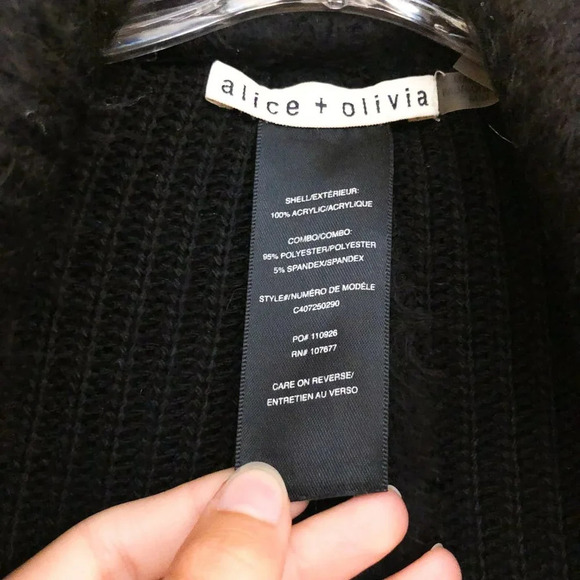 Alice+Olivia Black Fuzzy Knit Open Cardigan Vest - Picture 3 of 7